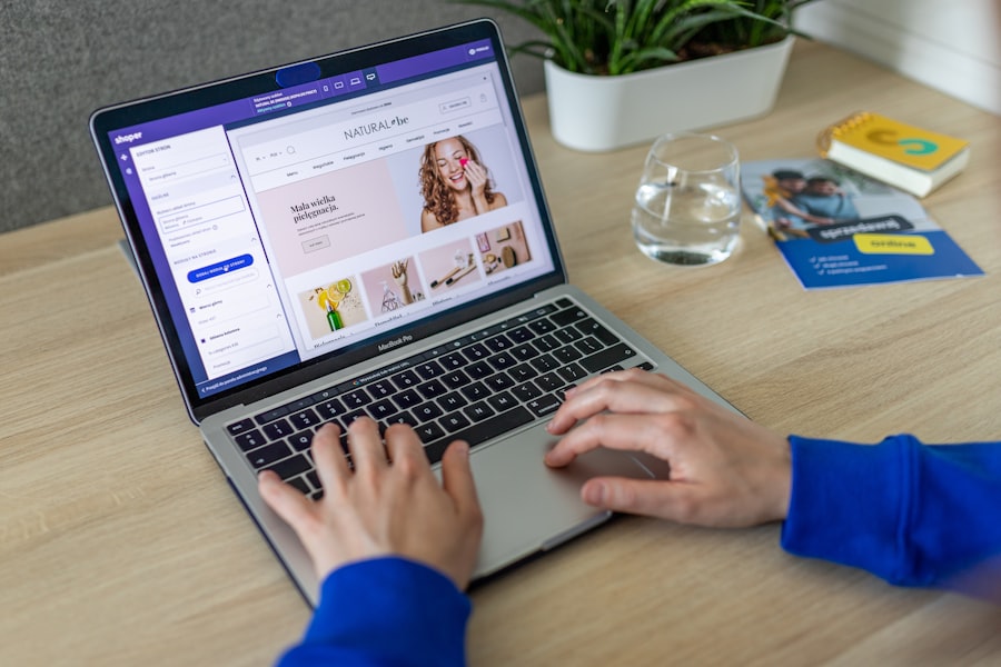 E-commerce storefront on laptop, Shopify store management
